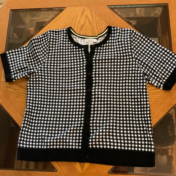 Christopher & Banks Sweaters - Christopher & Banks Checkered. Short Sleeve Cardigan Sweater